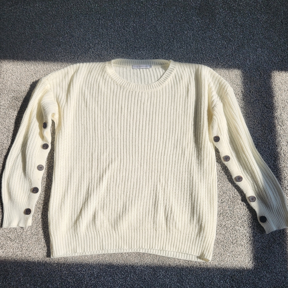 Off White Sweater with Button Detail